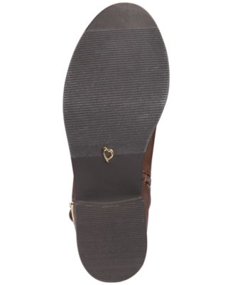 THALIA SODI Womens Brown Crisscross Straps Stretch Buckle Accent Strappy Veronika Round Toe Block Heel Zip-Up Riding Boot M