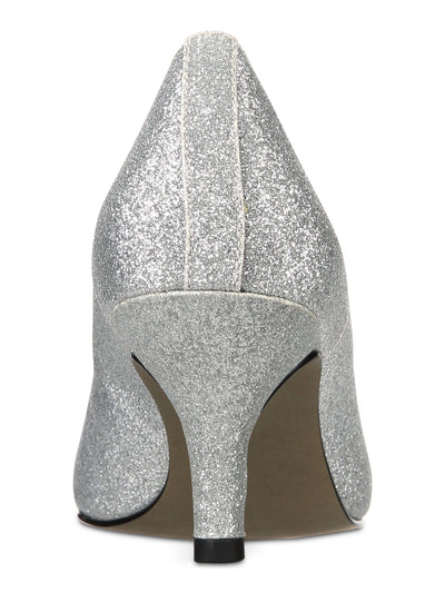 EASY STREET ALIVE AT 5 Womens Silver Cushioned Chiffon Pointed Toe Kitten Heel Slip On Dress Pumps Shoes 9.5 M