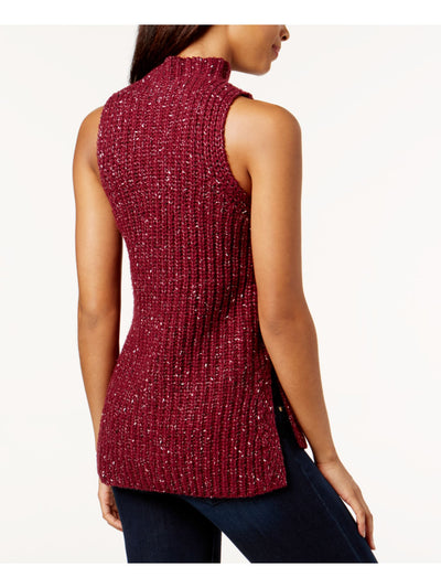 KENSIE Womens Burgundy Ribbed Sleeveless Hi-Lo Sweater L