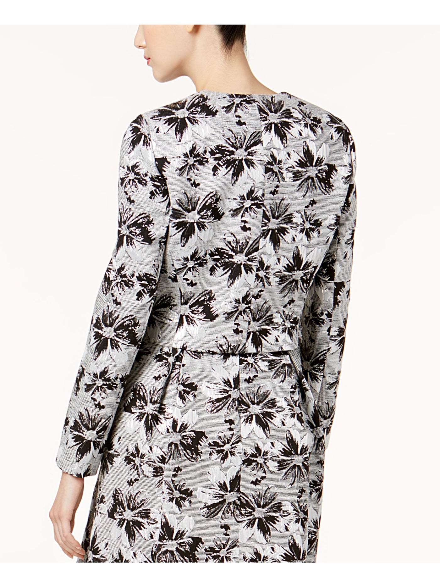 NINE WEST Womens Silver Floral Jacquard Blazer Jacket 8