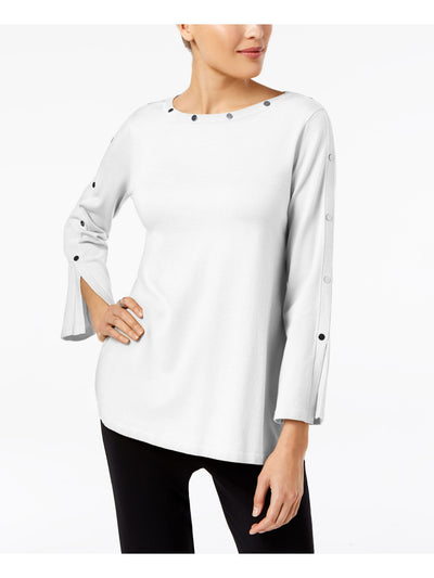 ALFANI Womens White Embellished Long Sleeve Jewel Neck Top XL