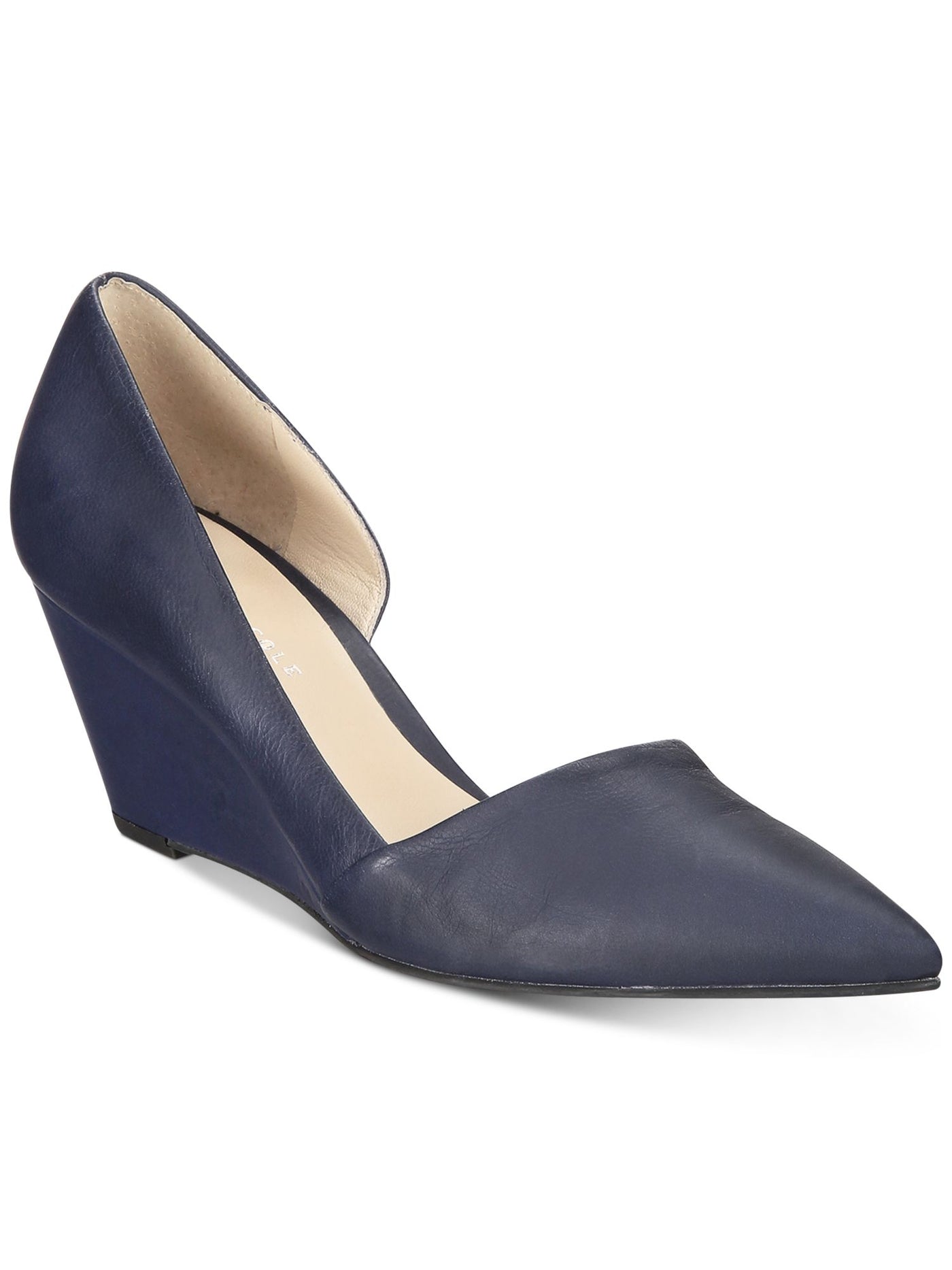 KENNETH COLE NEW YORK Womens Navy D Orsay Comfort Ellis Pointed Toe Wedge Slip On Leather Pumps Shoes 7.5