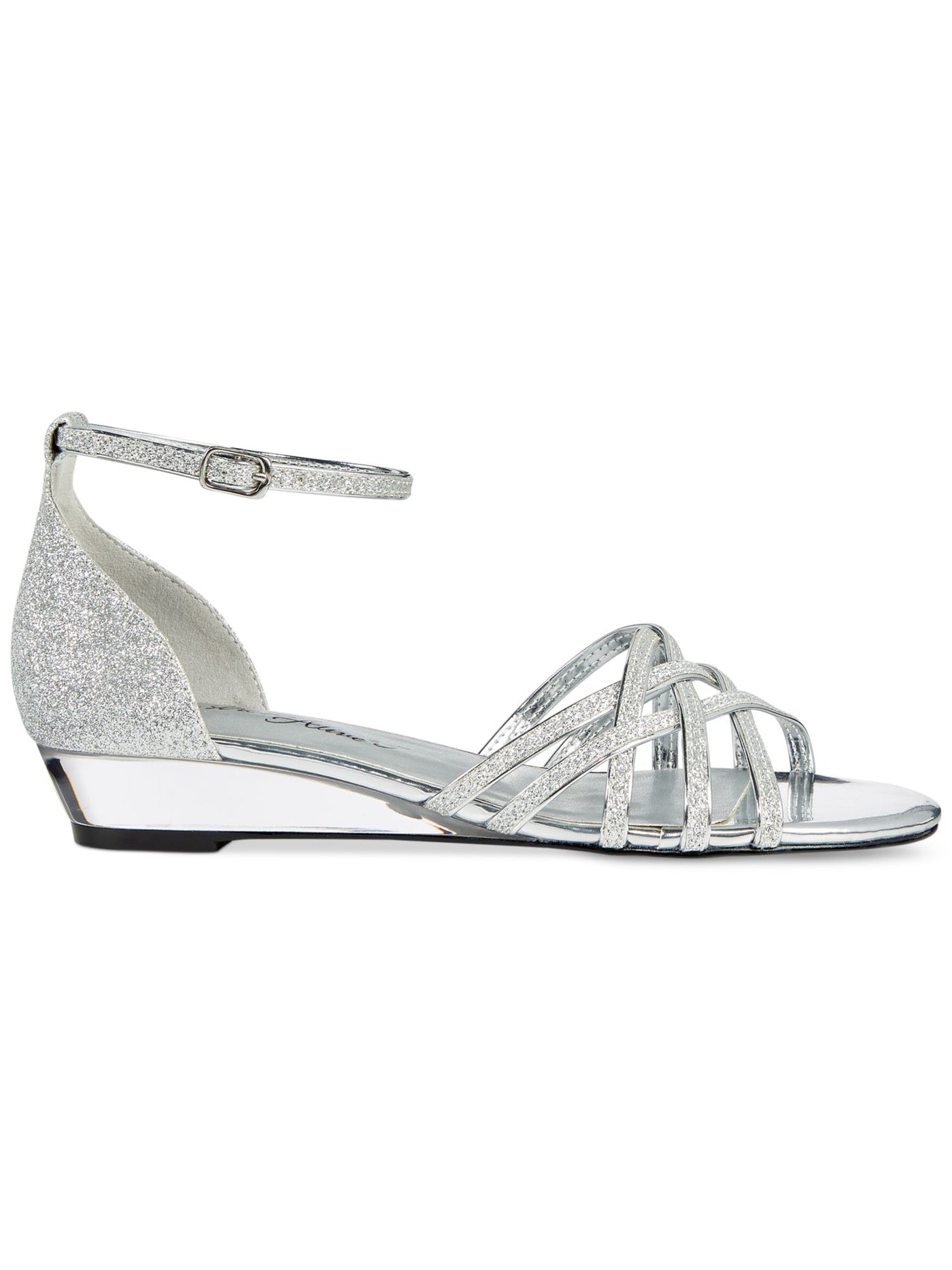 EASY STREET ALIVE AT 5 Womens Silver Translucent Heel Adjustable Ankle Strap Padded Glitter Alive at 5 Tarrah Round Toe Wedge Buckle Dress Sandals Shoes 8.5 W