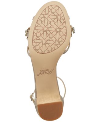 JEWEL BADGLEY MISCHKA Womens Beige Adjustable Ankle Strap Embellished Perforated Giona Round Toe Block Heel Buckle Dress Slingback Sandal W