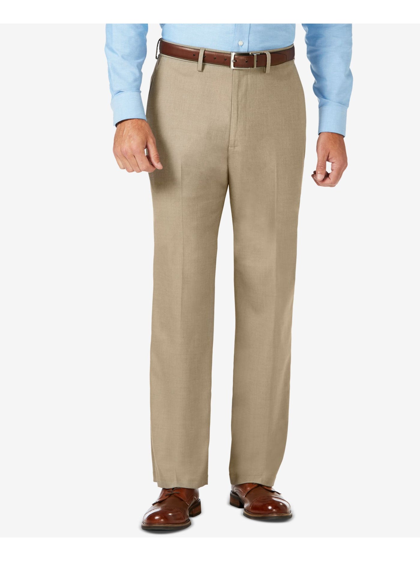 HAGGAR Mens Beige Flat Front, Stretch, Classic Fit Stretch Pants 38 X 30