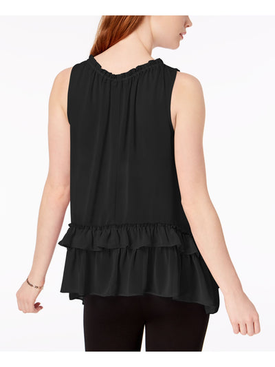 BAR III Womens Black Ruffled Tie Handkerchief Hem Sleeveless Keyhole Top XS