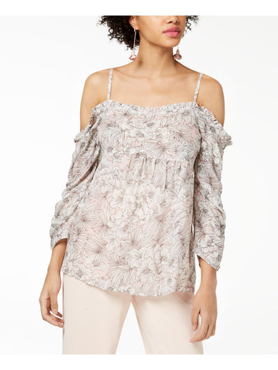 WILLIAM RAST Womens Ivory Printed Spaghetti Strap Off Shoulder Top M