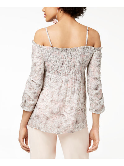 WILLIAM RAST Womens Ivory Printed Spaghetti Strap Off Shoulder Top M