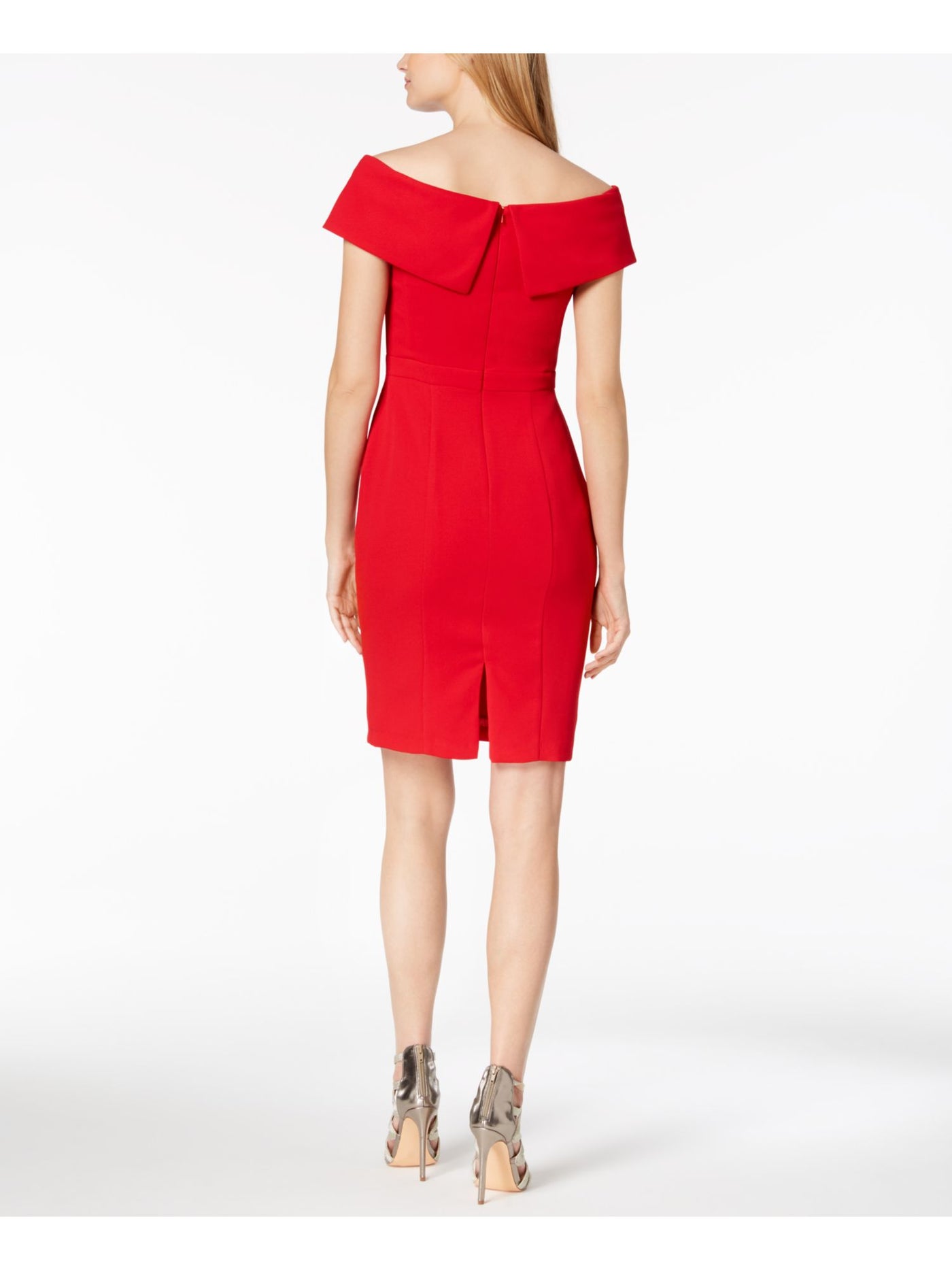 XSCAPE Womens Red Short Sleeve Off Shoulder Above The Knee Cocktail Sheath Dress 10