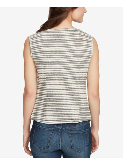 WILLIAM RAST Womens Gray Striped Corset Detail Sleeveless Crew Neck Top XL