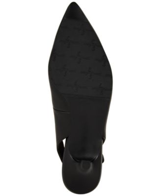EASY STREET Womens Black Stretch Gore Padded Adjustable Faye Pointed Toe Kitten Heel Buckle Slingback W