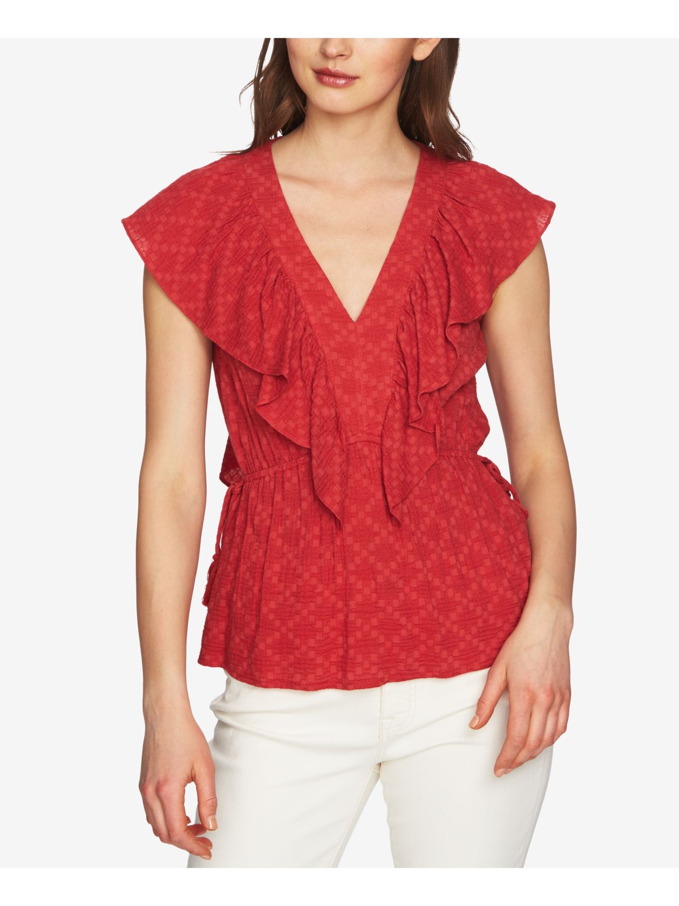 1. STATE Womens Red Sleeveless V Neck Wear To Work Top M