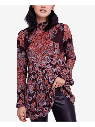 FREE PEOPLE Womens Burgundy Printed Ruffled Mini Tunic Casual Dress M