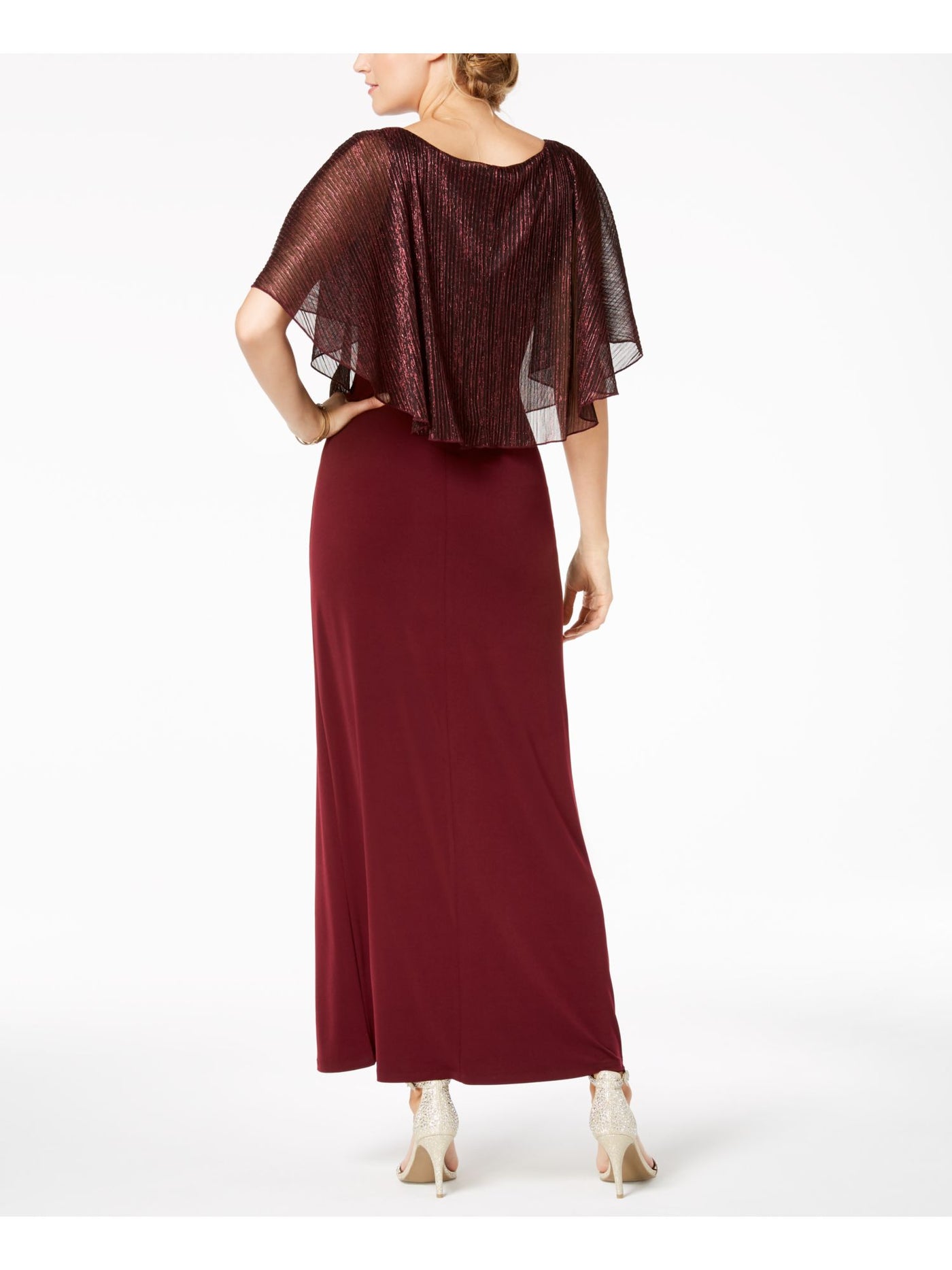 CONNECTED APPAREL Womens Metallic Capelet Short Sleeve Maxi Dress