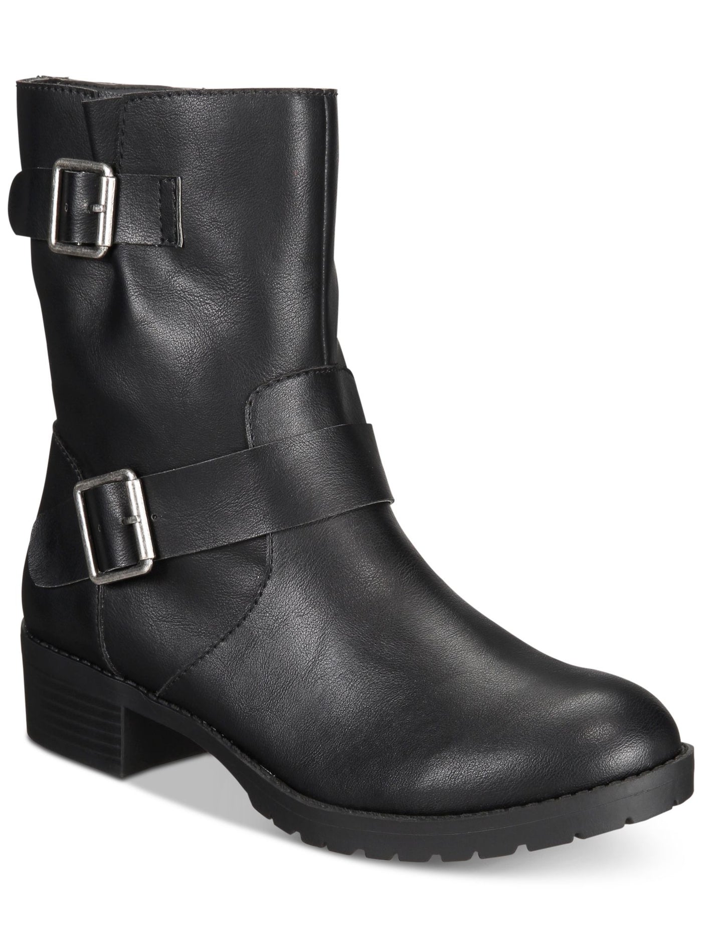 STYLE & COMPANY Womens Black Double Strap Motorcycle Buckle Accent Comfort Gianara Round Toe Block Heel Zip-Up Booties 5.5 M