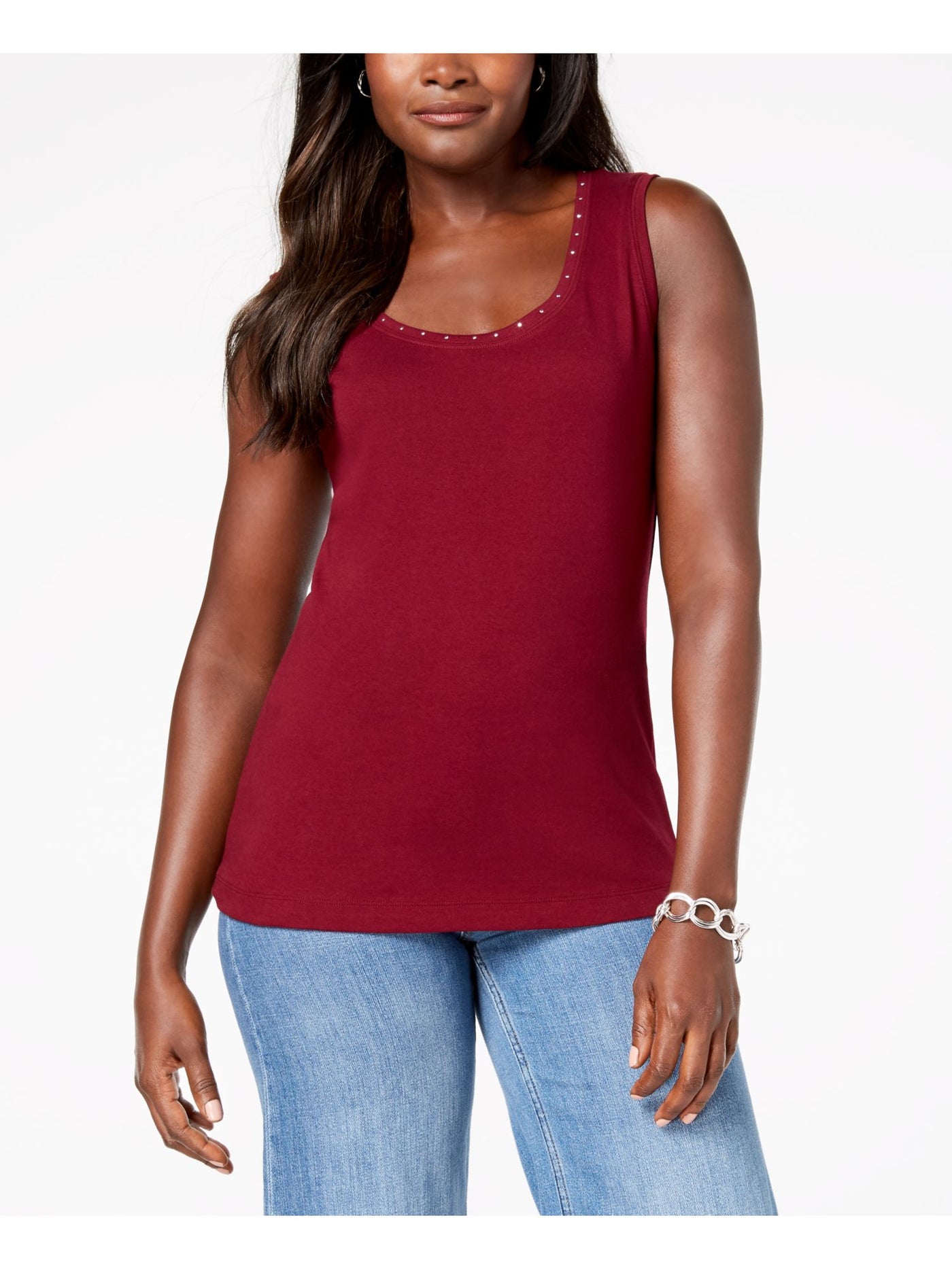 KAREN SCOTT Womens Embellished Scoop Neck Top