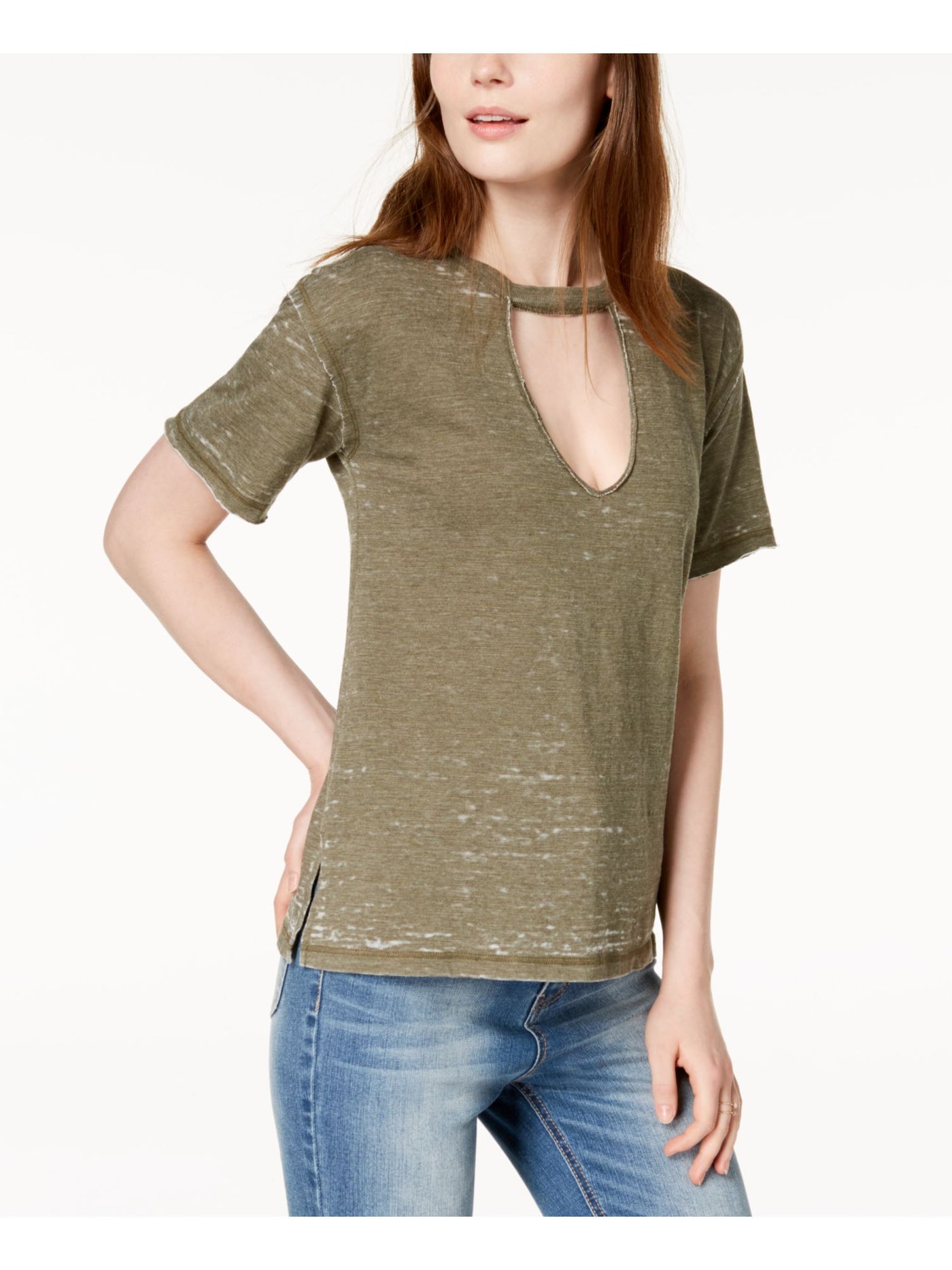 LUCKY BRAND Womens Green Cut Out Heather T-Shirt XL