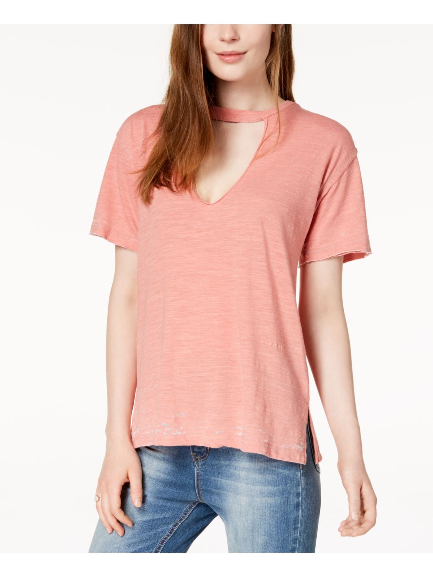 LUCKY BRAND Womens Coral Choker Short Sleeve V Neck T-Shirt XL