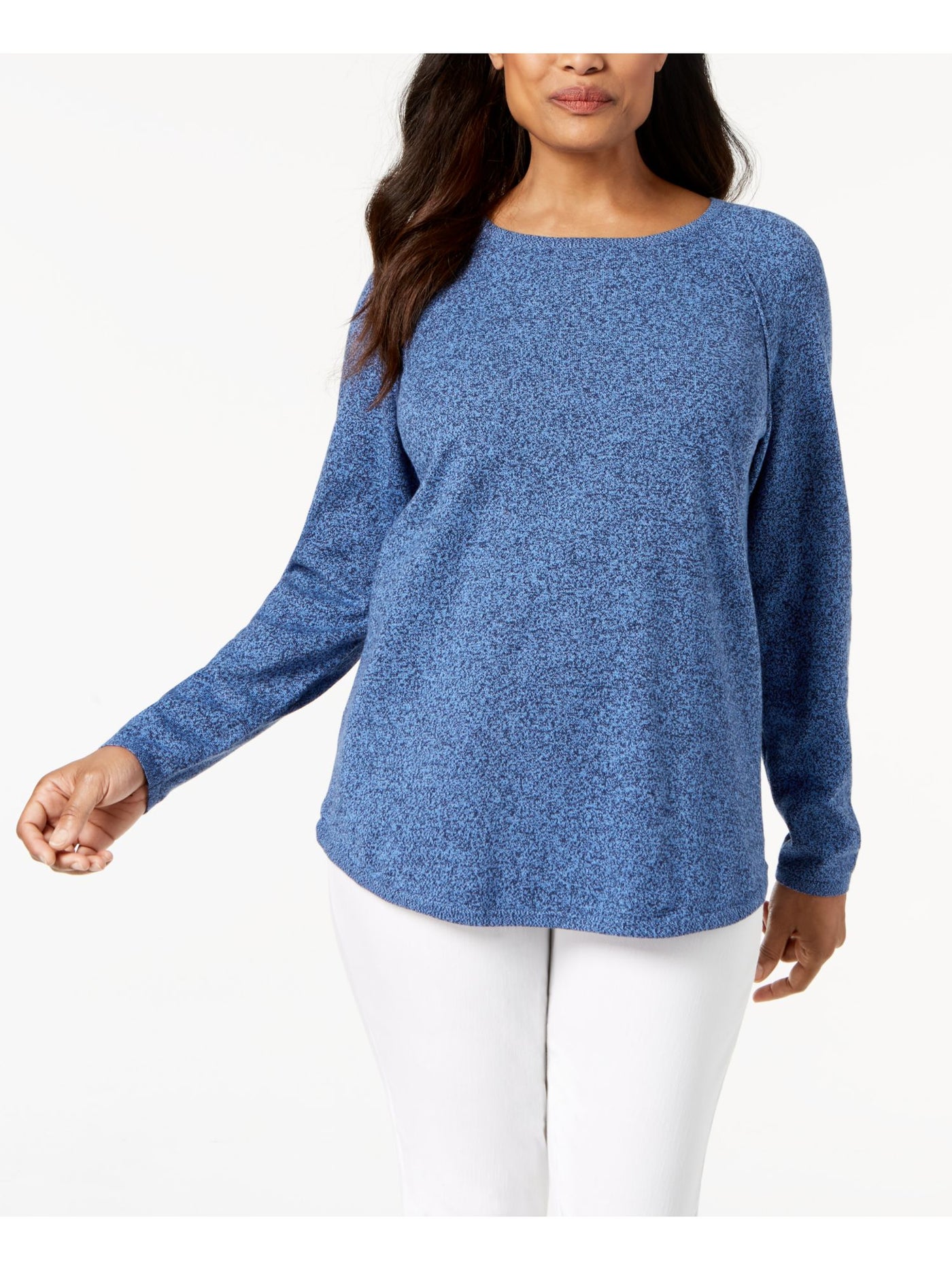 KAREN SCOTT Womens Blue Heather Long Sleeve Crew Neck T-Shirt Size: PS