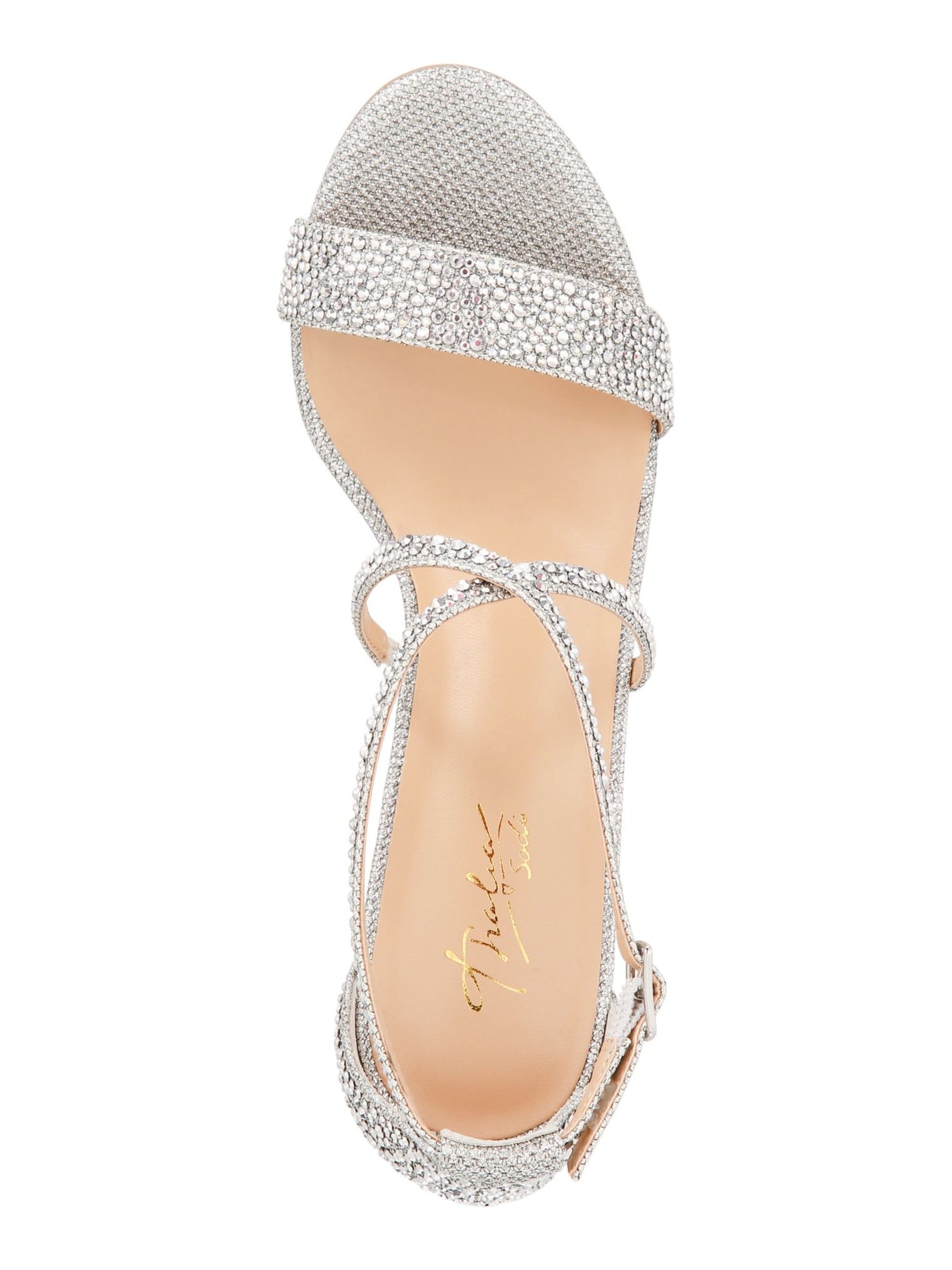 THALIA SODI Womens Silver Crisscross Straps Rhinestone Ankle Strap Strappy Darria Round Toe Stiletto Buckle Dress Sandals Shoes 8.5 M