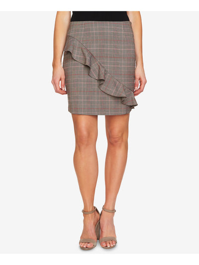 CECE Womens Black Ruffled Glen Plaid Above The Knee Wear To Work Skirt Size: 4