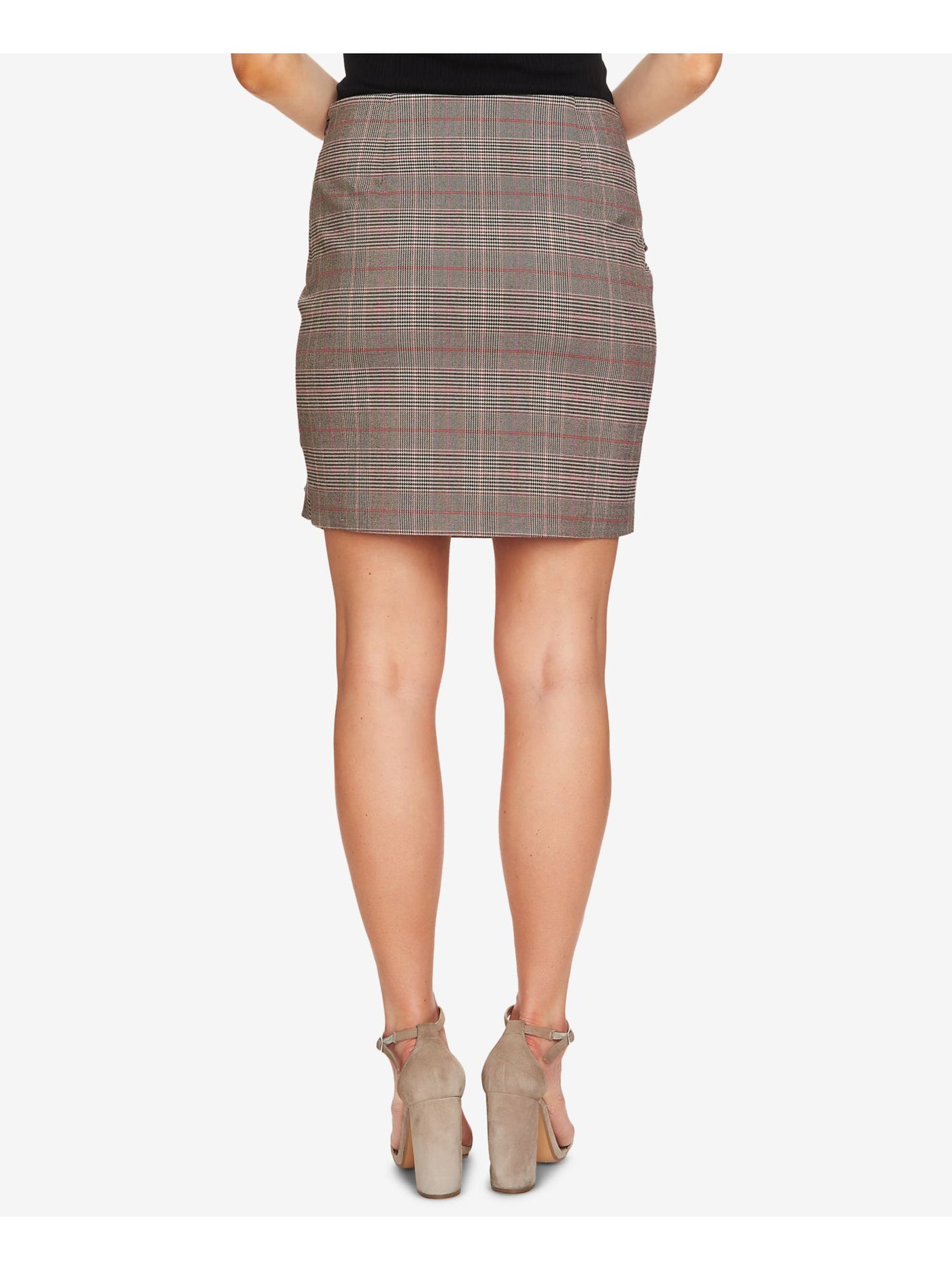 CECE Womens Brown Ruffled Glen Plaid Above The Knee Wear To Work Skirt 10