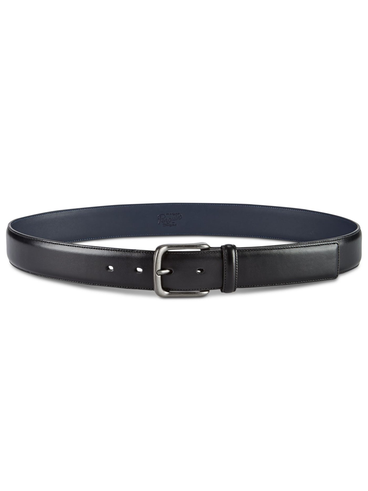 PENGUIN Mens Black Burnished Edges Contrast Stitching Leather Casual Belt 34