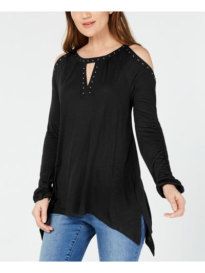 INC Womens Embellished Cold Shoulder Cold Shoulder Long Sleeve Keyhole Evening Handkerchief Top