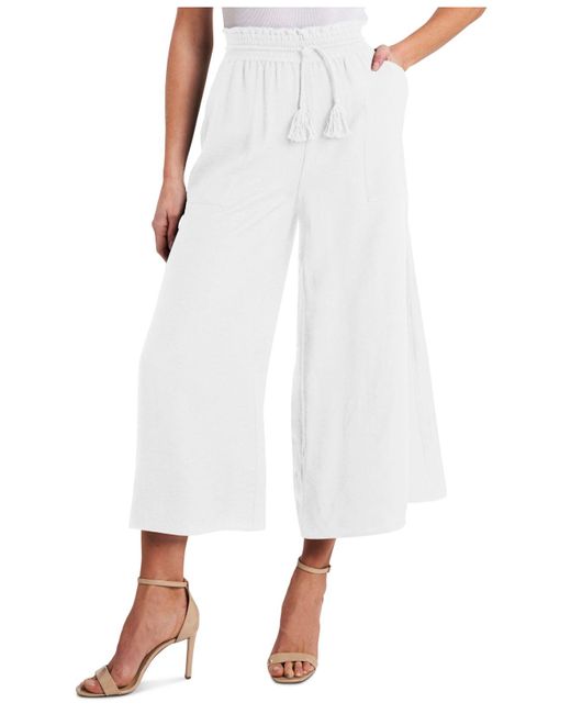 CECE Womens Stretch Pocketed Drawstring Elastic Waist Cropped Wide Leg Pants