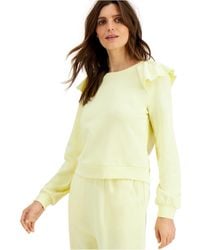 INC Womens Yellow Ruffled Sweatshirt L