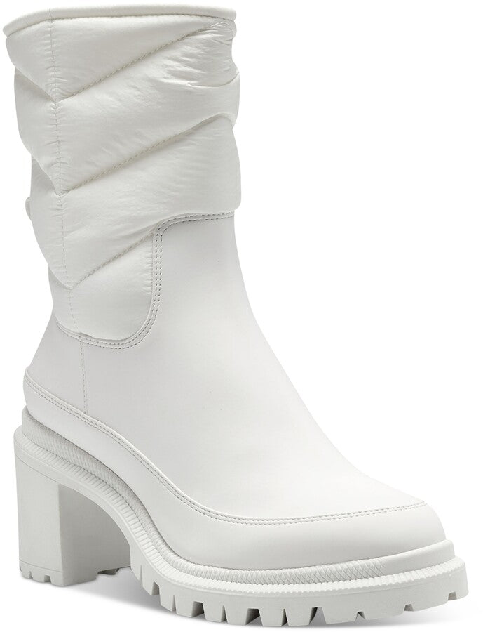 INC Womens White Padded Quilted Slip Resistant Suludi Round Toe Block Heel Zip-Up Winter 9.5 M