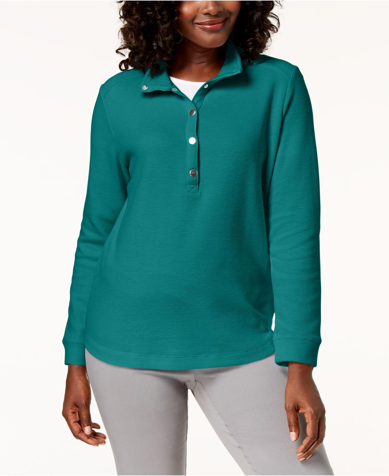 KAREN SCOTT Womens Teal Long Sleeve Top XS