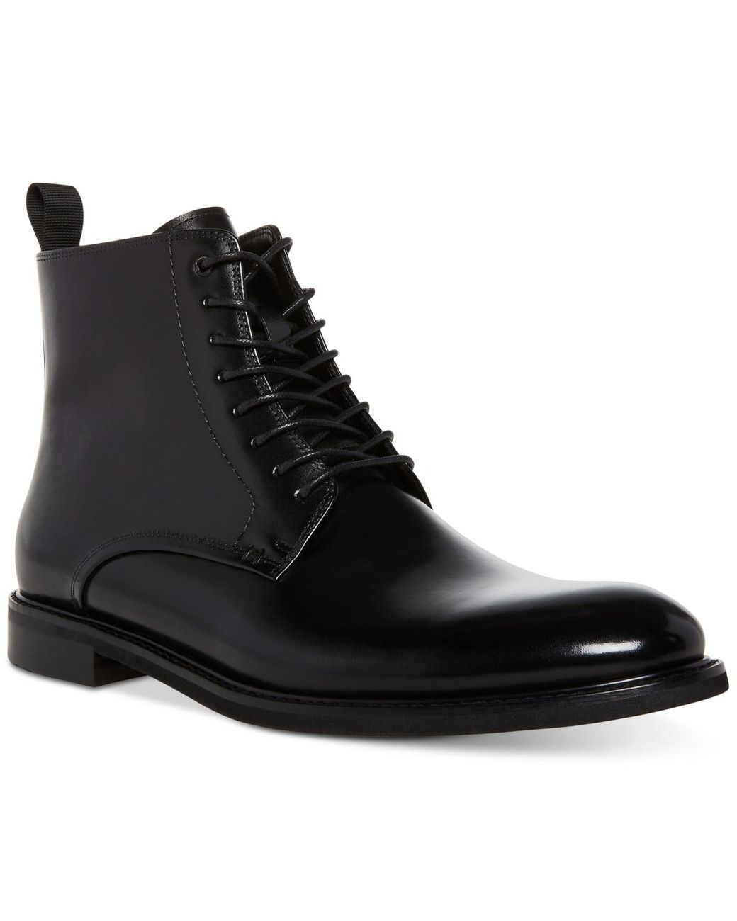 STEVE MADDEN Mens Black Lace-Up Front Heel Pull-Tab Padded Yenith Round Toe Block Heel Zip-Up Leather Boots Shoes 9 M