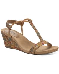 STYLE & COMPANY Womens Brown Floral Slip Resistant T-Strap Mulan Round Toe Wedge Slip On Slingback Sandal 10.5 M