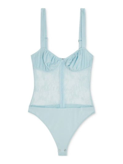 DANIELLE BERNSTEIN Womens Light Blue Sheer Lace Intimates Bodysuit 2