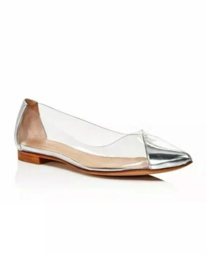 SCHUTZ Womens Silver Color Block Padded Clearly Pointed Toe Leather Dress Flats 7.5 B