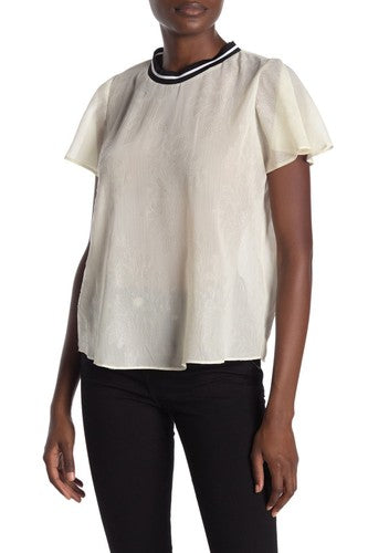 RACHEL ROY Womens Ivory Sheer Short Sleeve Keyhole Top S