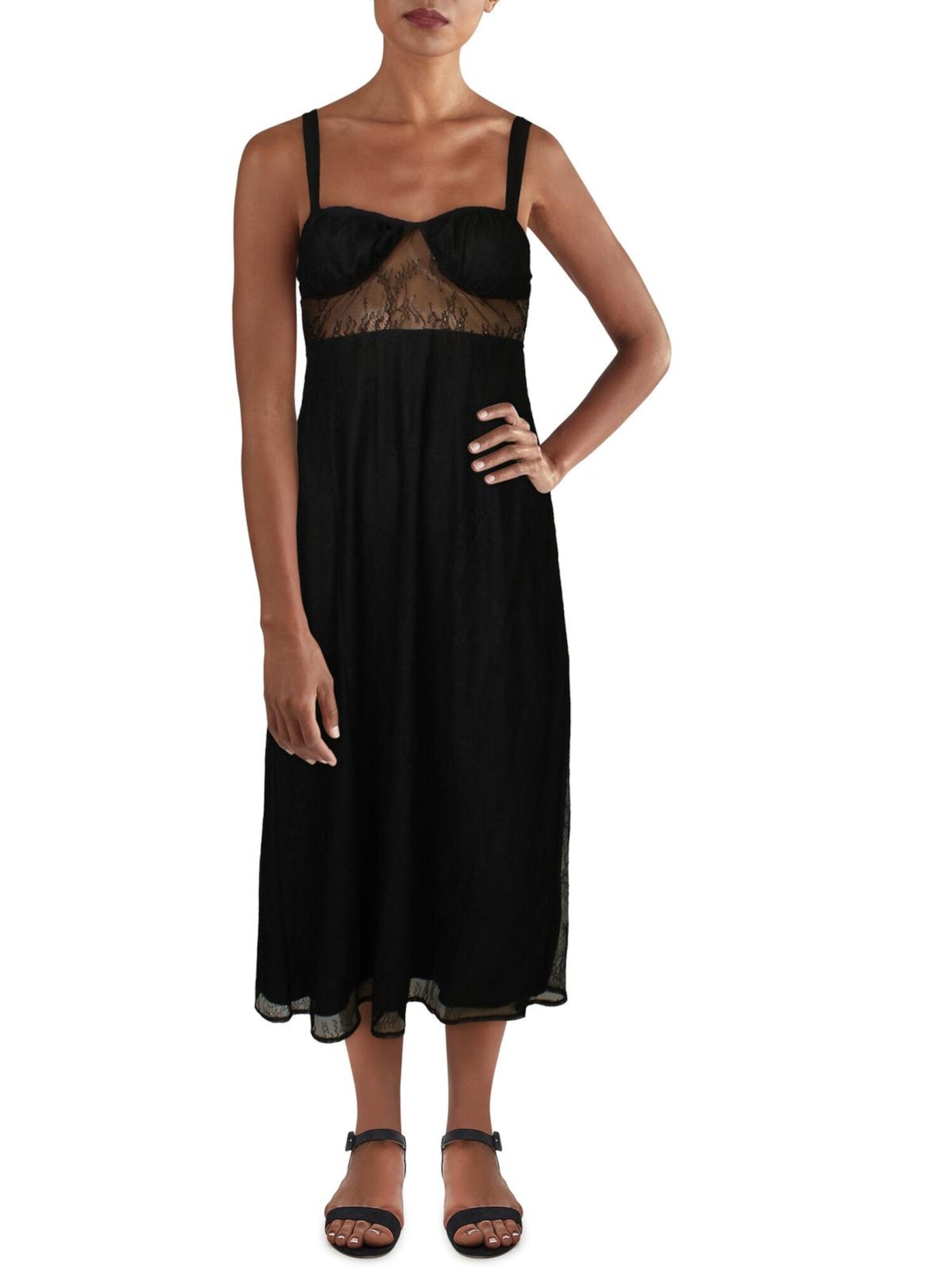 DANIELLE BERNSTEIN Womens Black Lace Sheer Zippered Sleeveless Sweetheart Neckline Midi Evening Fit + Flare Dress XS