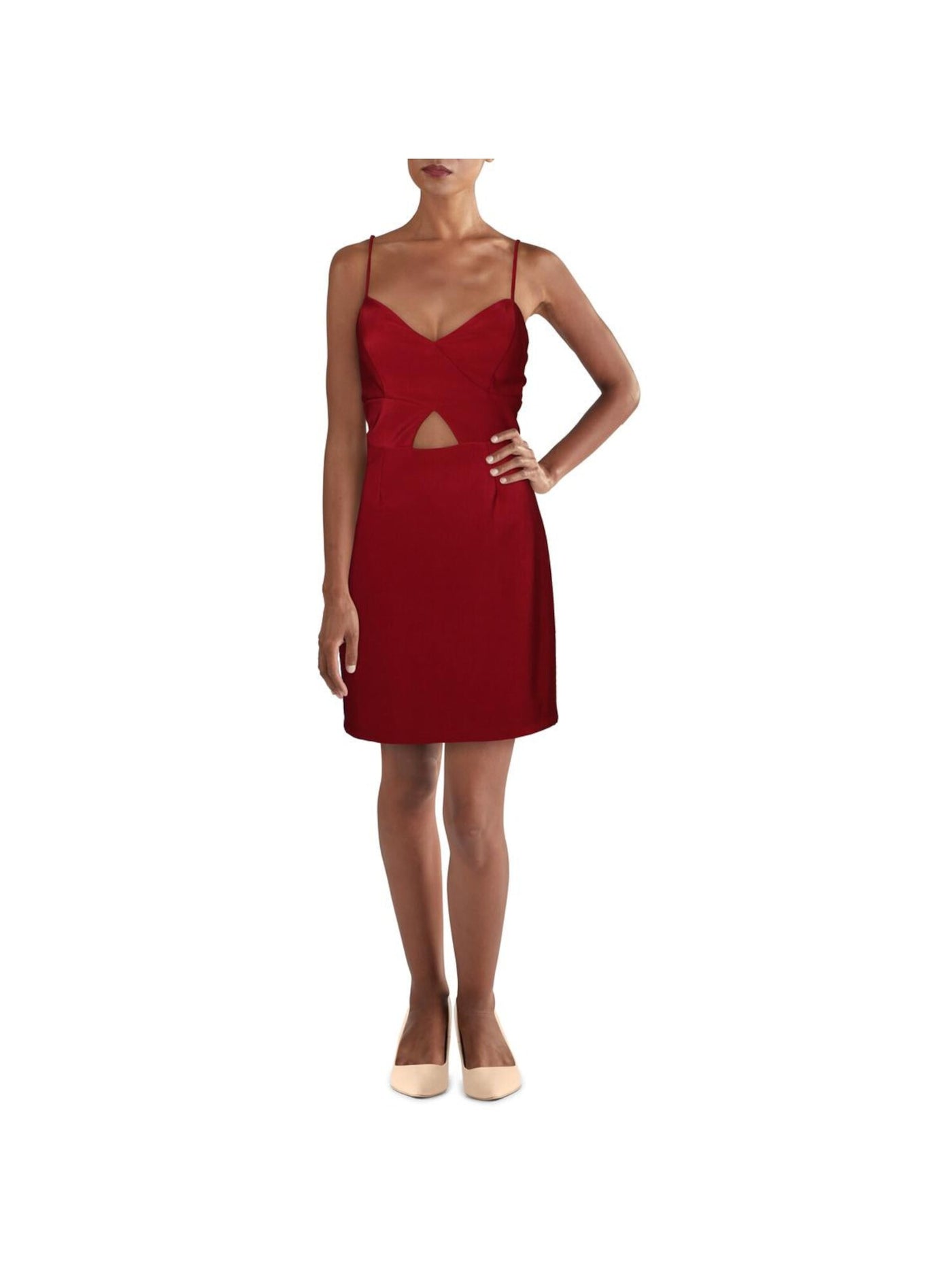 CRYSTAL DOLLS Womens Burgundy Cut Out Spaghetti Strap Sweetheart Neckline Short Party Body Con Dress Juniors XL