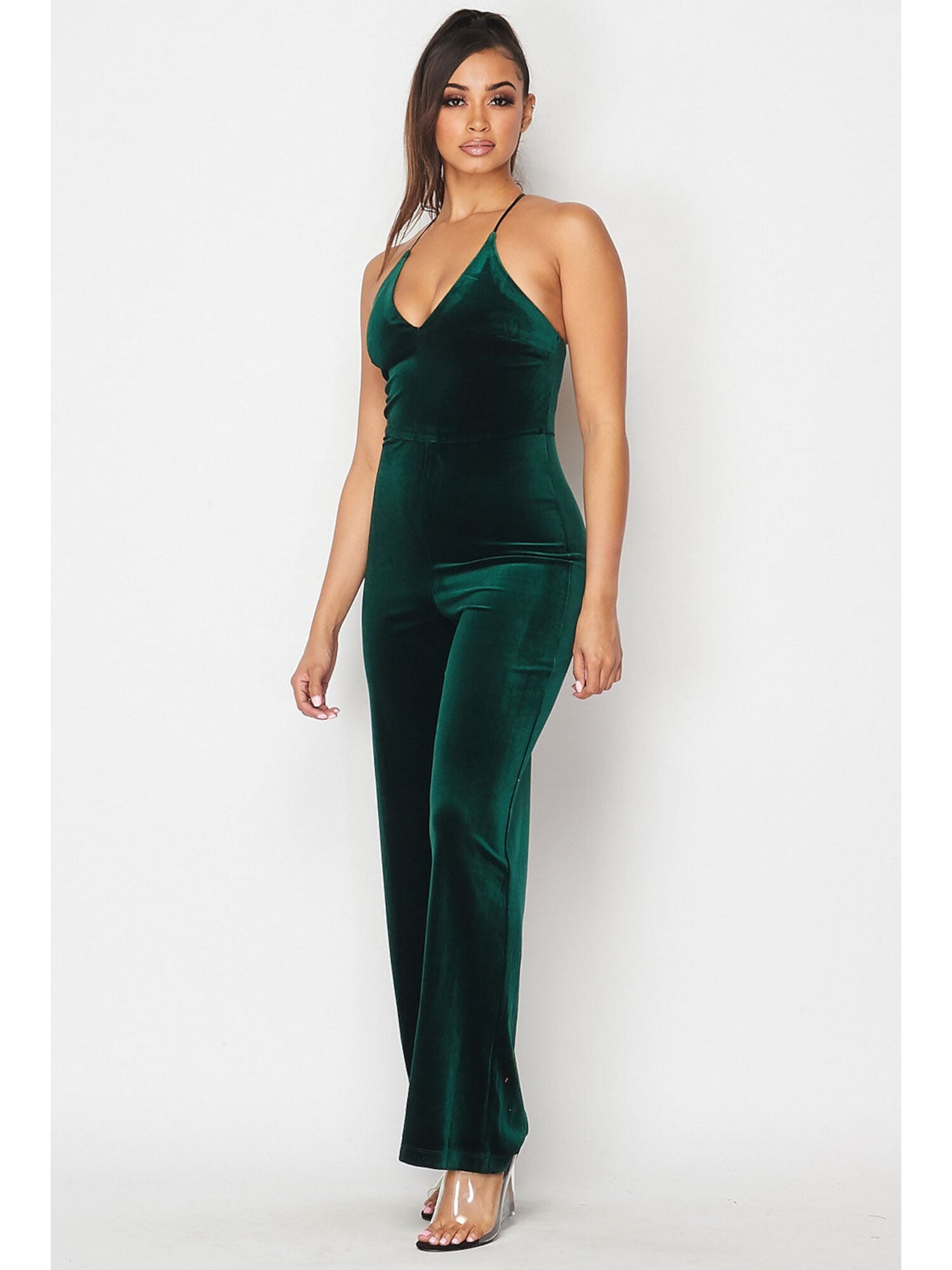 TEEZE ME Womens Green Spaghetti Strap V Neck Jumpsuit Size: 0