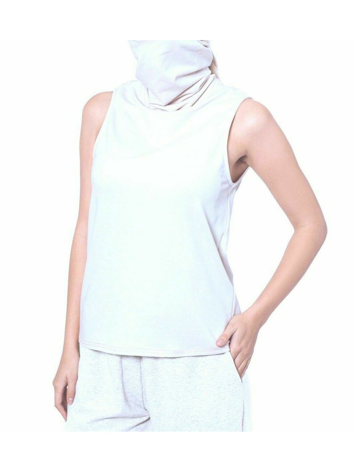 BAM BY BETSY & ADAM Womens White Cotton Blend Built-in Mask Sleeveless Cowl Neck Tank Top S