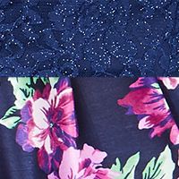 SEQUIN HEARTS Womens Navy Glitter Lace Floral Long Sleeve Scoop Neck Knee Length Prom Pleated Dress