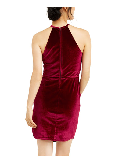 CRYSTAL DOLLS Womens Red Velvet Knot-front Sleeveless Halter Mini Evening Faux Wrap Dress Juniors 7