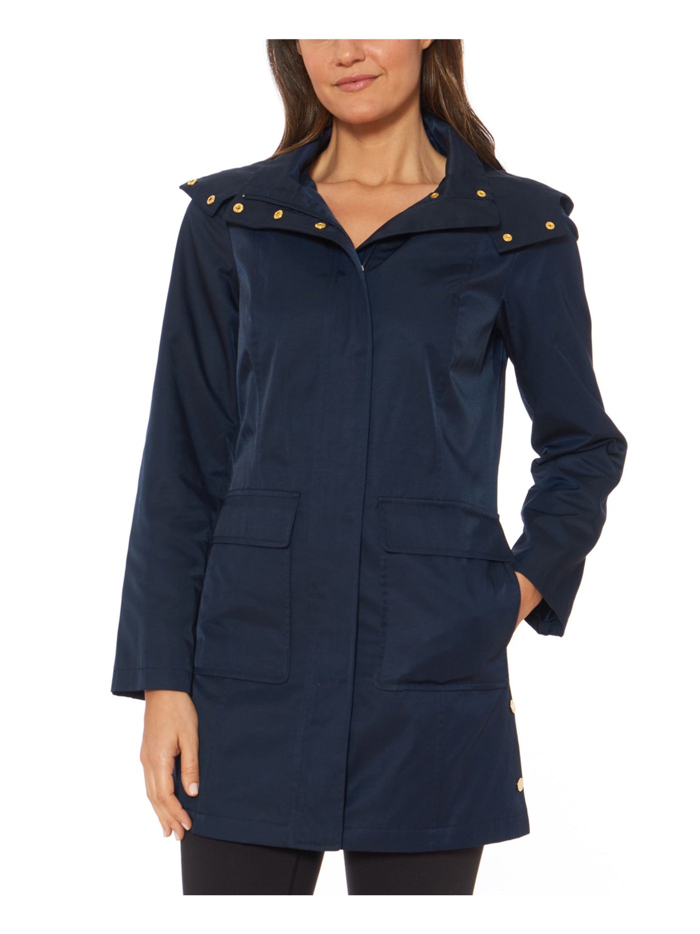 JONES NY Womens Navy Water - Resistant Hooded Winter Jacket Coat XS