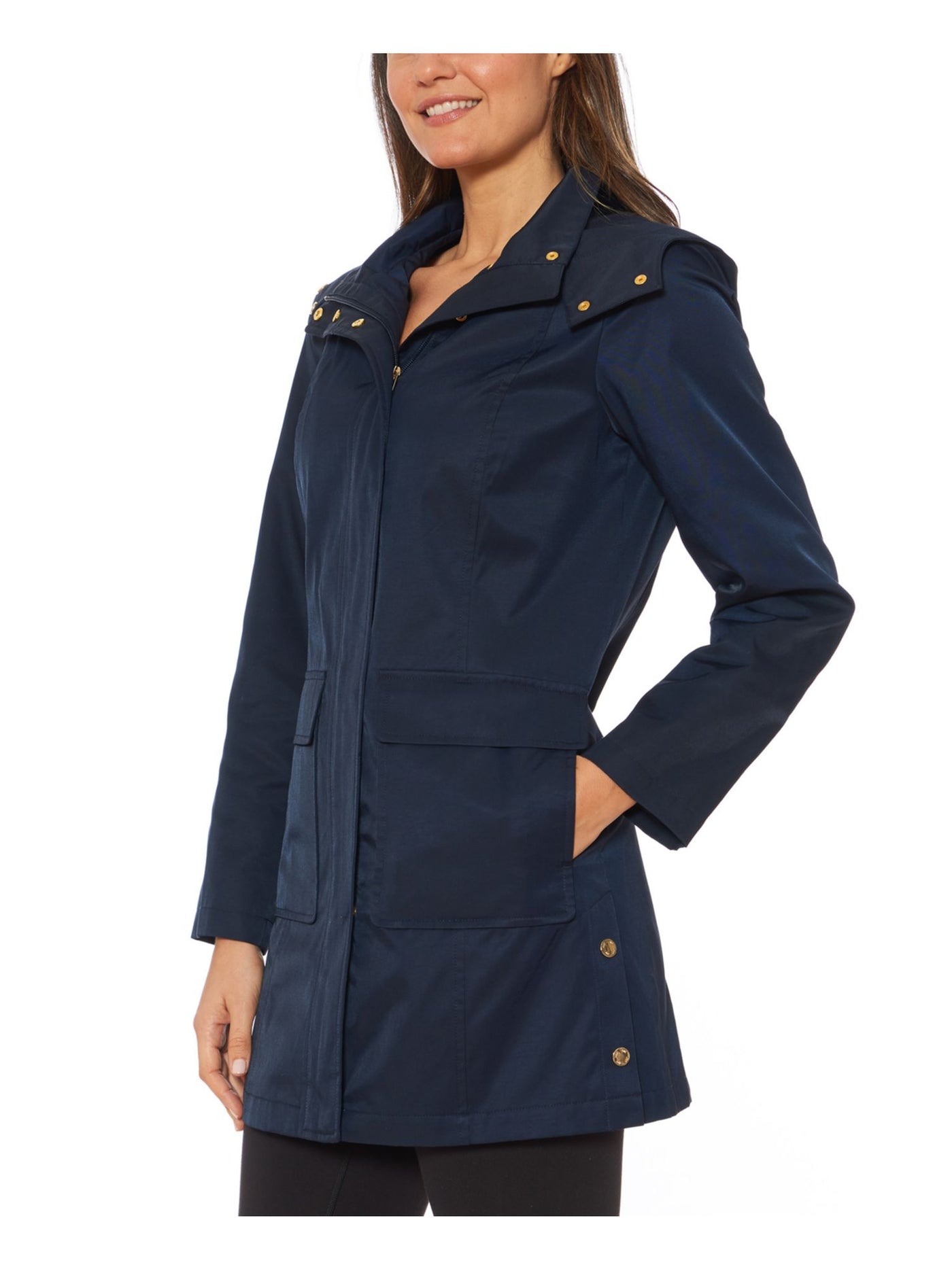 JONES NY Womens Navy Water - Resistant Hooded Winter Jacket Coat XS