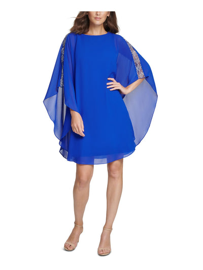 VINCE CAMUTO Womens Blue Embellished Caped Crew Neck Above The Knee Party Shift Dress 2