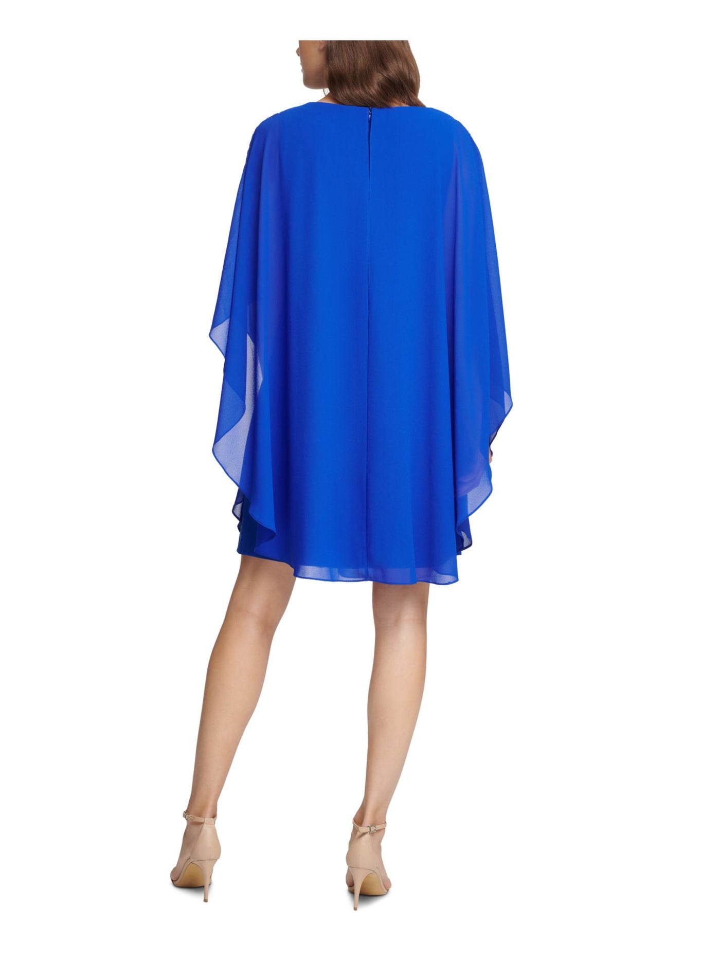 VINCE CAMUTO Womens Blue Embellished Caped Crew Neck Above The Knee Party Shift Dress 2