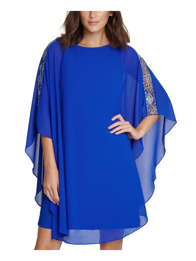 VINCE CAMUTO Womens Blue Embellished Caped Crew Neck Above The Knee Party Shift Dress 2