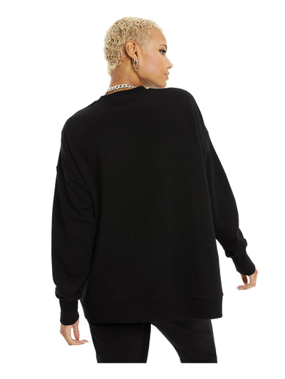 DANIELLE BERNSTEIN Womens Black French Terry Long Sleeve Crew Neck Hoodie Top XS