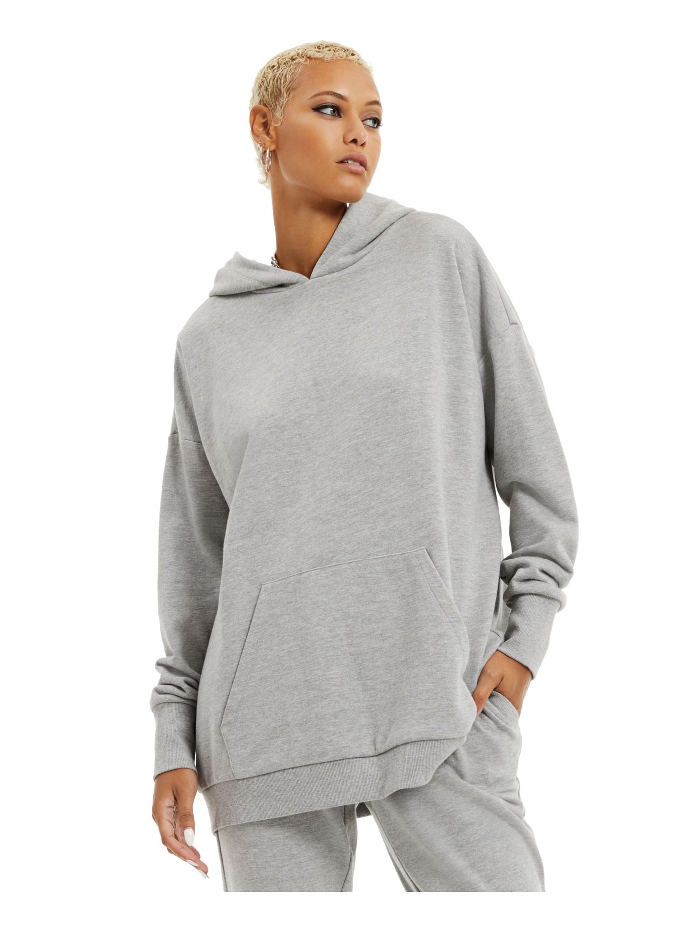 DANIELLE BERNSTEIN Womens Gray French Terry Long Sleeve Crew Neck Hoodie Top S